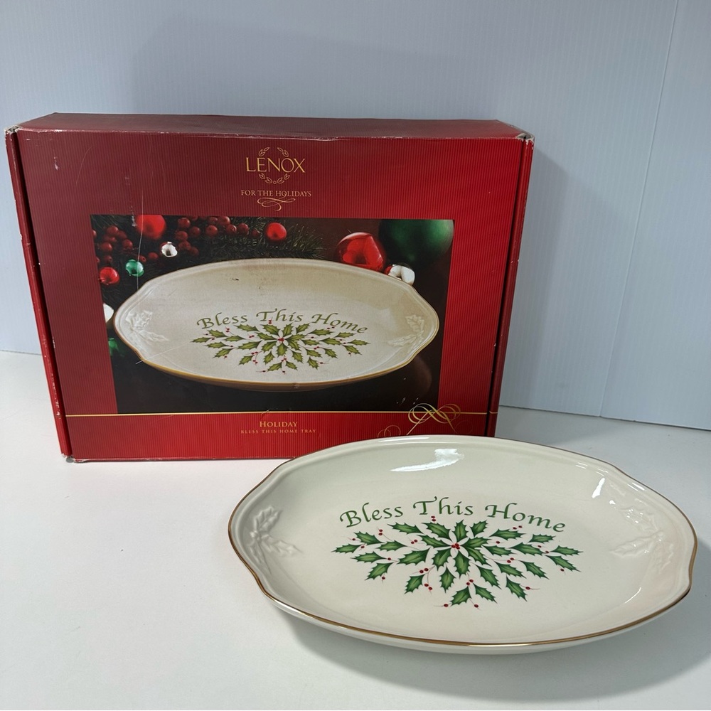LENOX Bless this home Holiday Tray Dimension Collection NIB 11x7.5